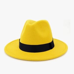 Yellow Fedora Hat with Black Band